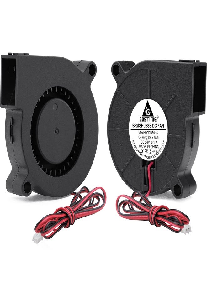 GDSTIME 2Pcs 50mm 5015 Blower Fan 24V Brushless Dual Ball Bearing Turbo Cooling 50x15mm 2Pin 39 inch Cable for 3D Printer Hotend Extruder - Image 1